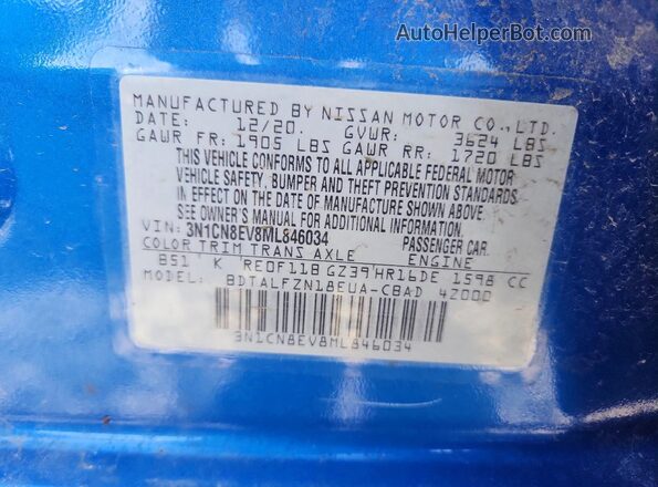 3N1CN8EV8ML846034 2021 NISSAN VERSA Blue Вид підкапотного простору