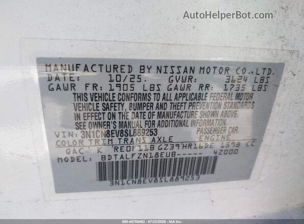 3N1CN8EV8SL889253 2025 NISSAN VERSA White Շարժիչի բաժամունքի տեսք