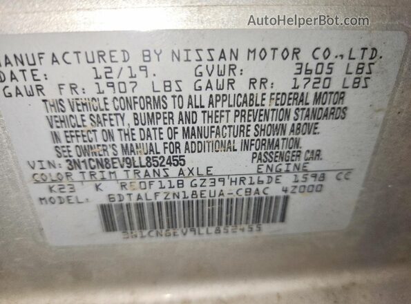 3N1CN8EV9LL852455 2020 NISSAN VERSA Silver Vista del compartimento del motor