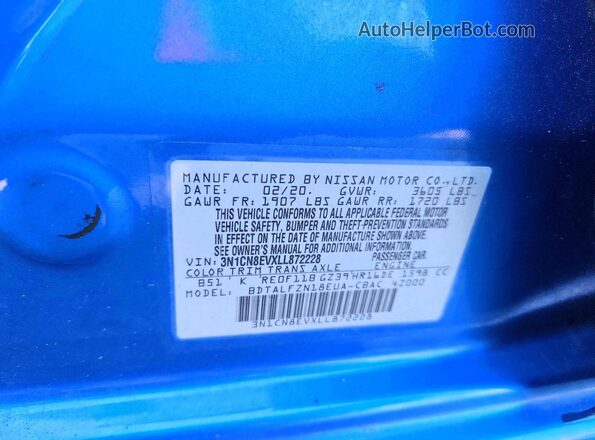 3N1CN8EVXLL872228 2020 NISSAN VERSA Blue Engine compartment view
