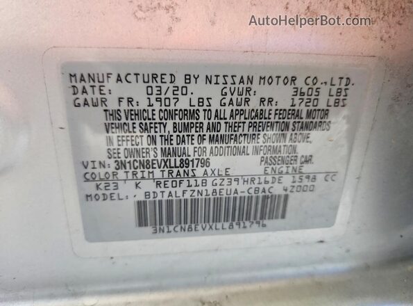 3N1CN8EVXLL891796 2020 NISSAN VERSA Silver Engine compartment view