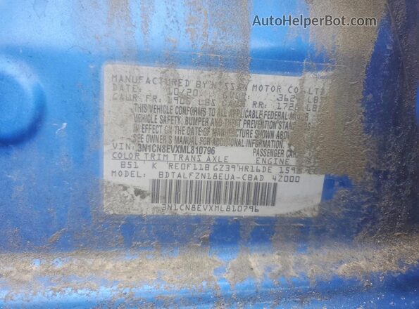 3N1CN8EVXML810796 2021 NISSAN VERSA Синий Вид подкапотного пространства