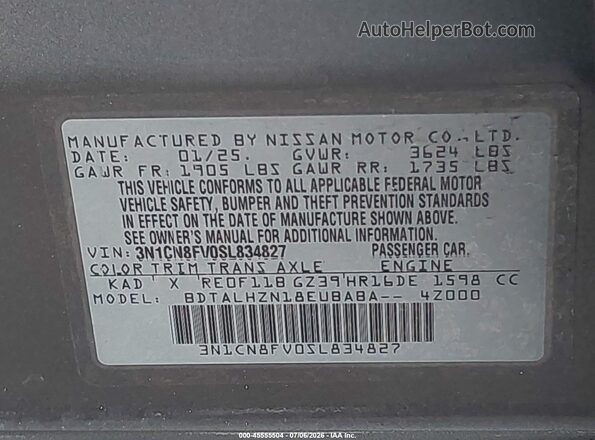 3N1CN8FV0SL834827 2025 NISSAN VERSA Черный Вид подкапотного пространства
