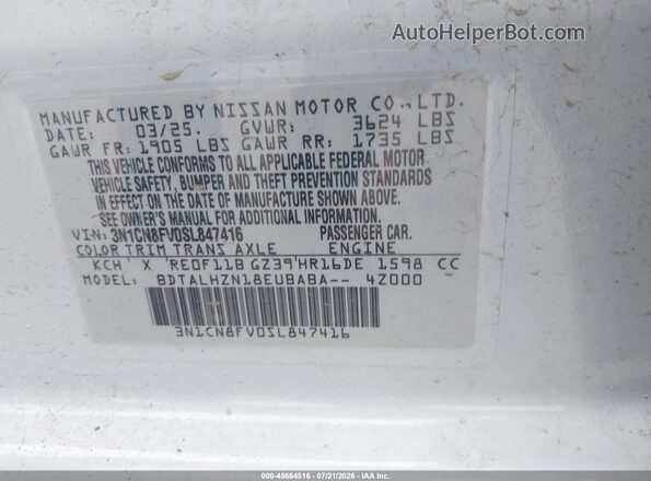 3N1CN8FV0SL847416 2025 NISSAN VERSA Gray Widok komory silnika