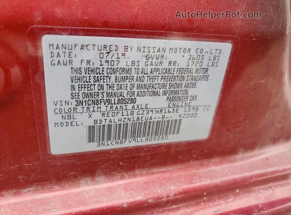 3N1CN8FV9LL805280 2020 NISSAN VERSA Red Vista del compartimento del motor