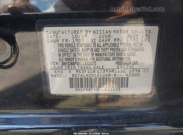 3N1CN8FVXLL833525 2020 NISSAN VERSA Black Շարժիչի բաժամունքի տեսք