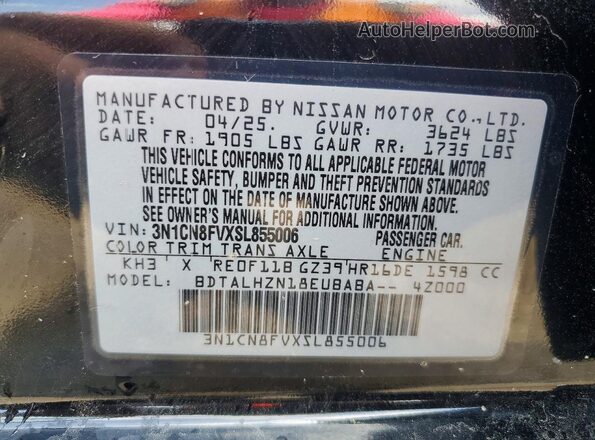 3N1CN8FVXSL855006 2025 NISSAN VERSA Black Vista del compartimento del motor