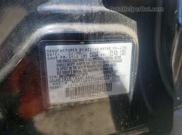 3N1CP5BV0LL511474 2020 NISSAN KICKS Black VIN կոդի պիտակի տեսք