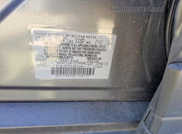3N1CP5BV0RL518773 2024 NISSAN KICKS Gray VIN sticker view