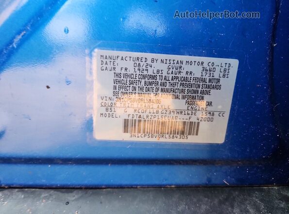 3N1CP5BV0RL584305 2024 NISSAN KICKS Blue Vista interior de 360 grados