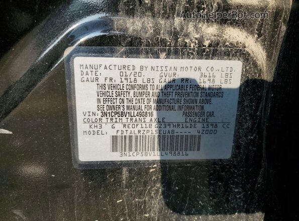 3N1CP5BV1LL498816 2020 NISSAN KICKS Black Widok naklejki z numerem VIN