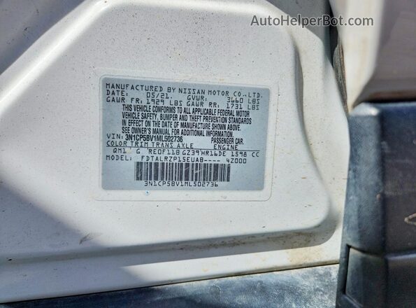 3N1CP5BV1ML502736 2021 NISSAN KICKS White VIN կոդի պիտակի տեսք