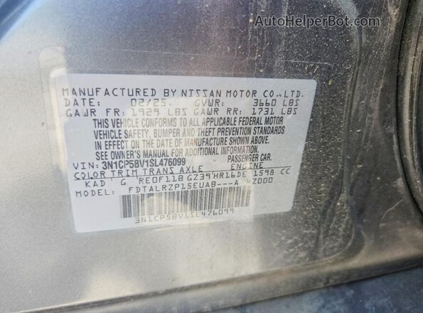 3N1CP5BV1SL476099 2025 NISSAN KICKS Silver VIN sticker view