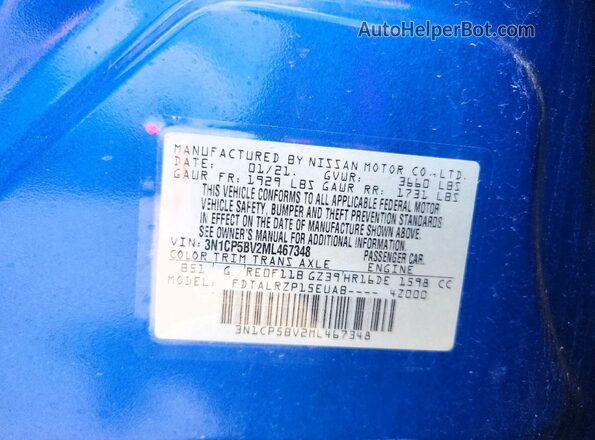 3N1CP5BV2ML467348 2021 NISSAN KICKS Blue Engine compartment view