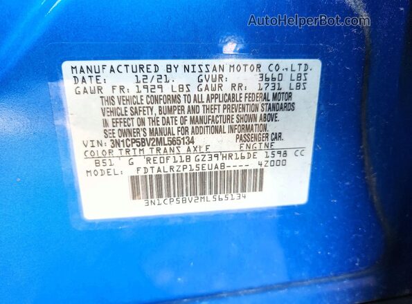 3N1CP5BV2ML565134 2021 NISSAN KICKS Blue Engine compartment view