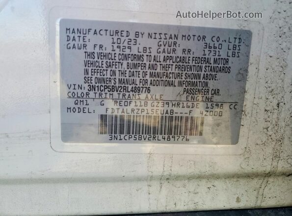 3N1CP5BV2RL489776 2024 NISSAN KICKS White Vista del compartimento del motor