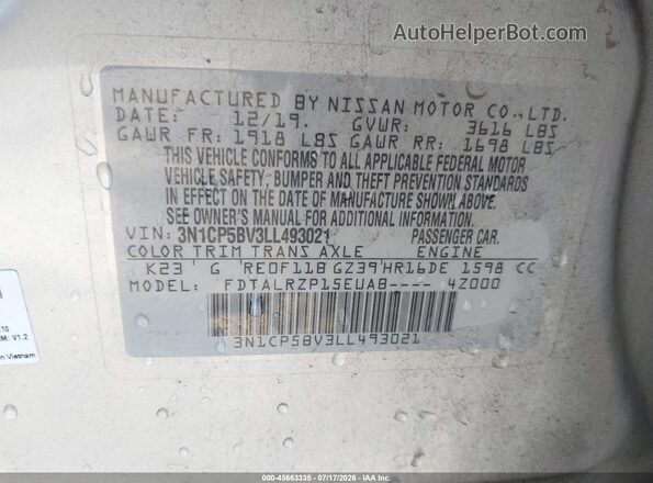 3N1CP5BV3LL493021 2020 NISSAN KICKS Silver Widok komory silnika