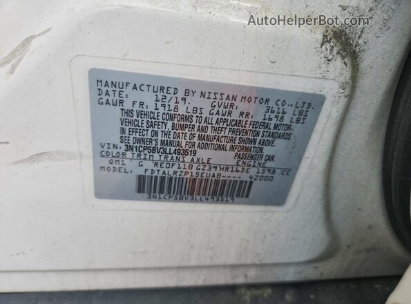 3N1CP5BV3LL493519 2020 NISSAN KICKS White VIN sticker view