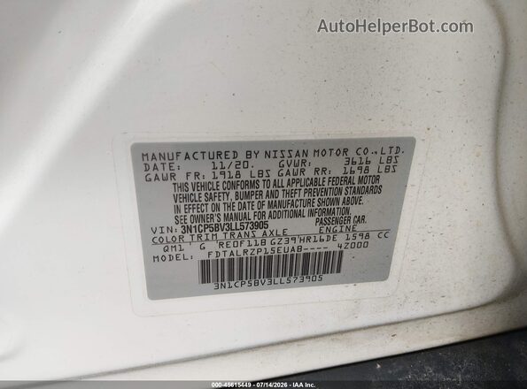 3N1CP5BV3LL573905 2020 NISSAN KICKS White Engine compartment view