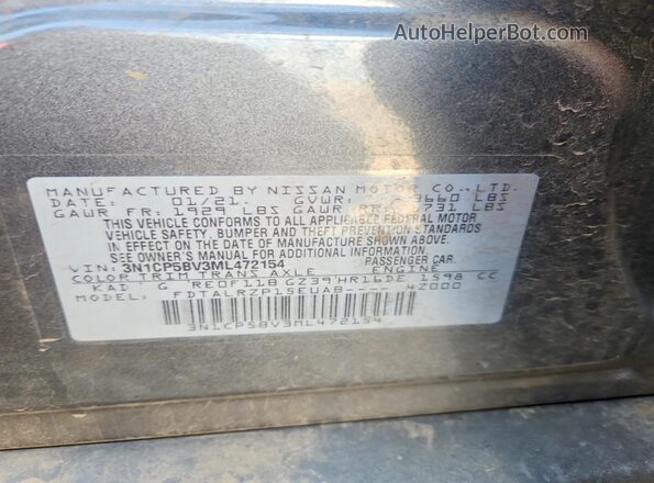 3N1CP5BV3ML472154 2021 NISSAN KICKS Gray VIN կոդի պիտակի տեսք
