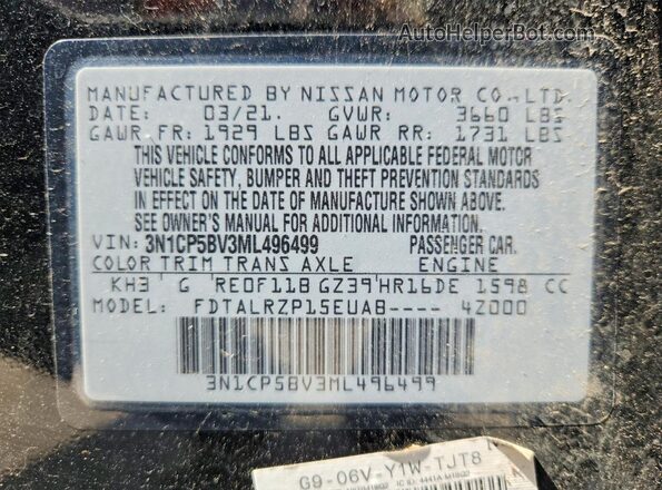 3N1CP5BV3ML496499 2021 NISSAN KICKS Black Շարժիչի բաժամունքի տեսք