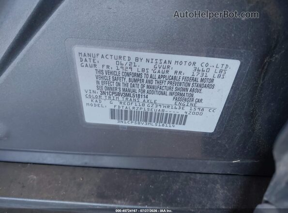 3N1CP5BV3ML518114 2021 NISSAN KICKS Silver ძრავის განყოფილების ხედი