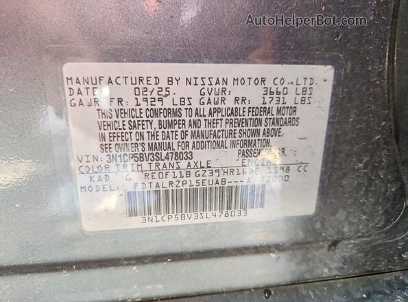 3N1CP5BV3SL478033 2025 NISSAN KICKS Gray VIN sticker view