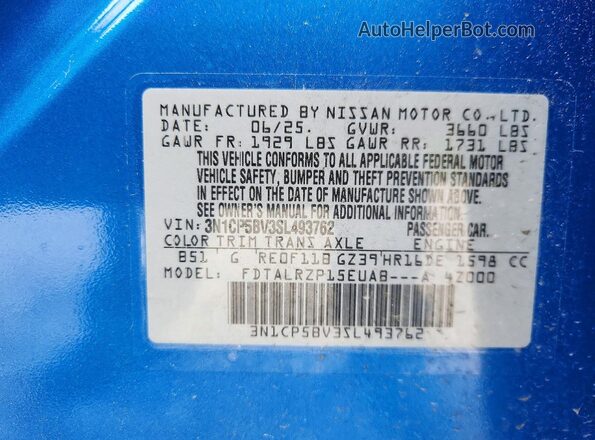 3N1CP5BV3SL493762 2025 NISSAN KICKS Blue Вид підкапотного простору