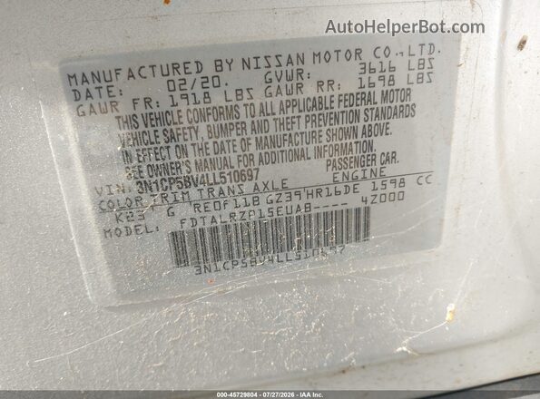 3N1CP5BV4LL510697 2020 NISSAN KICKS Silver Вид підкапотного простору