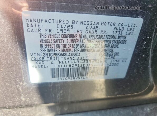 3N1CP5BV4SL475304 2025 NISSAN KICKS Gray VIN sticker view