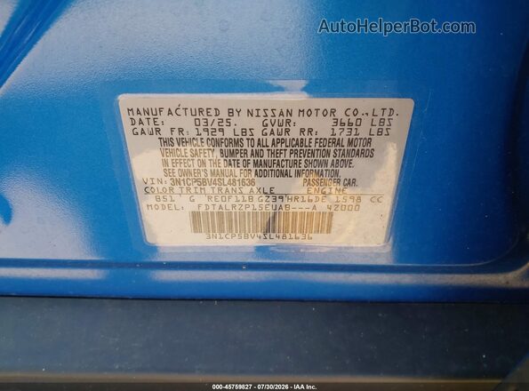 3N1CP5BV4SL481636 2025 NISSAN KICKS PLAY Blue Engine compartment view