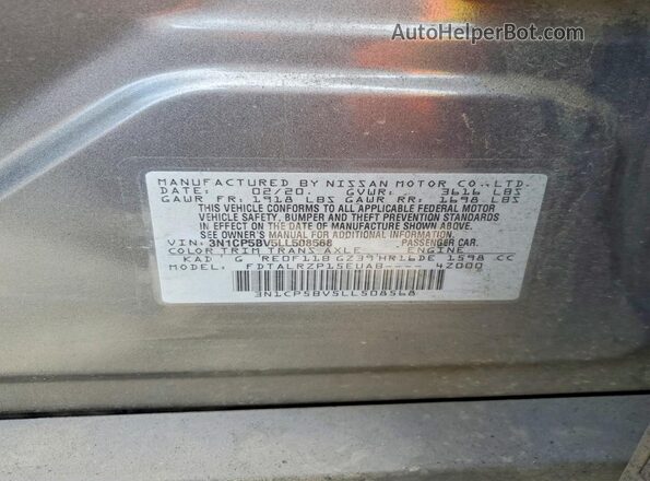 3N1CP5BV5LL508568 2020 NISSAN KICKS Gray VIN sticker view