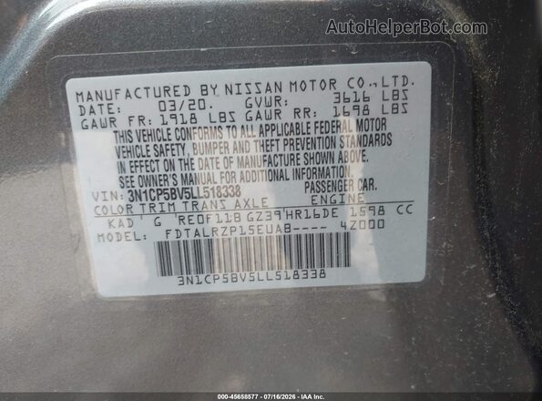 3N1CP5BV5LL518338 2020 NISSAN KICKS Silver Widok komory silnika