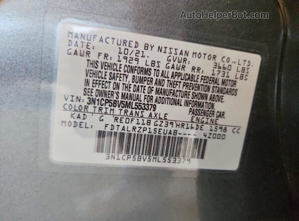 3N1CP5BV5ML553379 2021 NISSAN KICKS Серый Вид наклейки с VIN-кодом