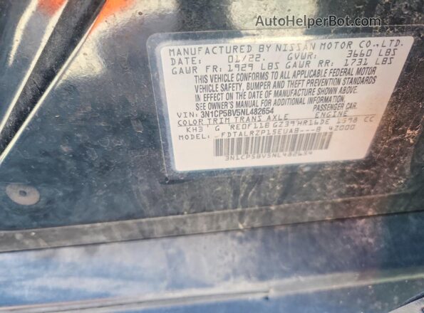 3N1CP5BV5NL482654 2022 NISSAN KICKS Black Вид наклейки з VIN-кодом