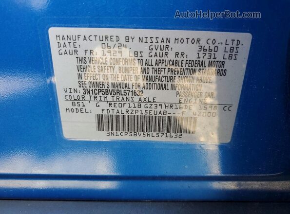 3N1CP5BV5RL571632 2024 NISSAN KICKS Blue Widok komory silnika
