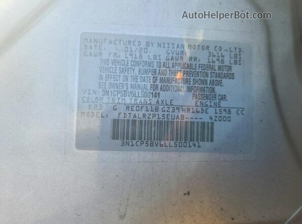 3N1CP5BV6LL500141 2020 NISSAN KICKS Silver Սալոնի 360 աստիճան տեսք