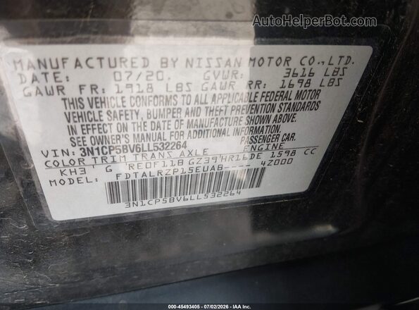 3N1CP5BV6LL532264 2020 NISSAN KICKS Black Vista del compartimento del motor