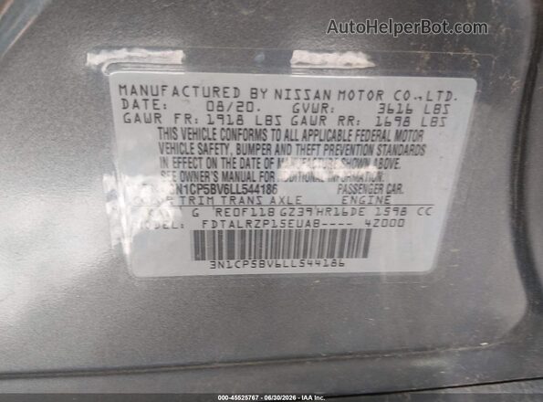 3N1CP5BV6LL544186 2020 NISSAN KICKS Gray Vista del compartimento del motor