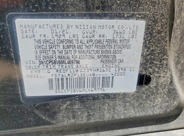 3N1CP5BV6ML469796 2021 NISSAN KICKS Black VIN կոդի պիտակի տեսք