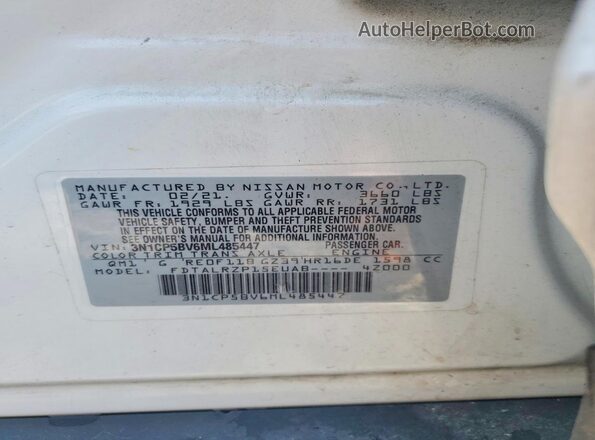 3N1CP5BV6ML485447 2021 NISSAN KICKS White Вид наклейки з VIN-кодом