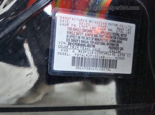 3N1CP5BV6ML485786 2021 NISSAN KICKS Black VIN կոդի պիտակի տեսք