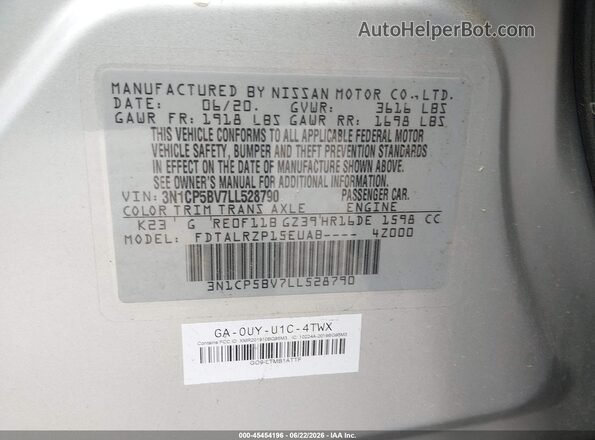 3N1CP5BV7LL528790 2020 NISSAN KICKS Серебряный Вид подкапотного пространства