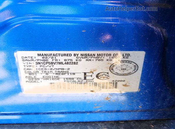 3N1CP5BV7ML482282 2021 NISSAN KICKS Blue Vista interior de 360 grados
