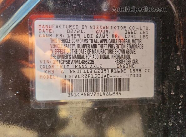 3N1CP5BV7ML486235 2021 NISSAN KICKS Black ძრავის განყოფილების ხედი
