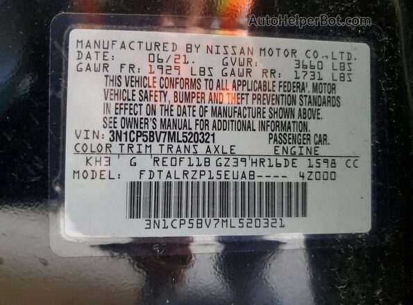 3N1CP5BV7ML520321 2021 NISSAN KICKS Black Engine compartment view
