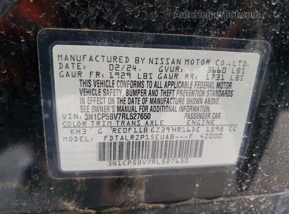 3N1CP5BV7RL527650 2024 NISSAN KICKS Black Widok naklejki z numerem VIN