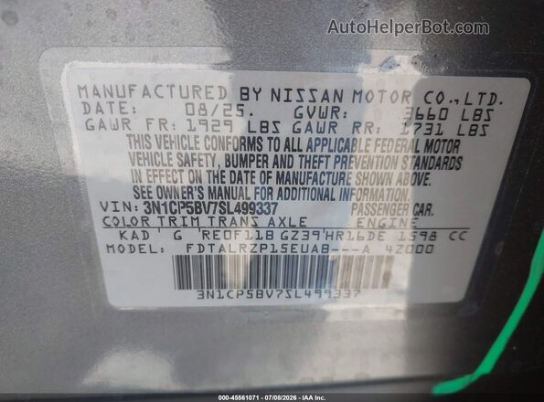 3N1CP5BV7SL499337 2025 NISSAN KICKS PLAY Gray Вид підкапотного простору