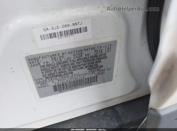 3N1CP5BV8LL544156 2020 NISSAN KICKS White Vista del compartimento del motor