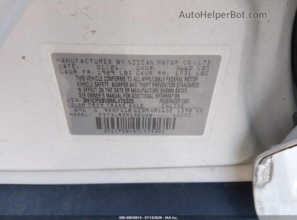 3N1CP5BV8ML475325 2021 NISSAN KICKS White Widok komory silnika